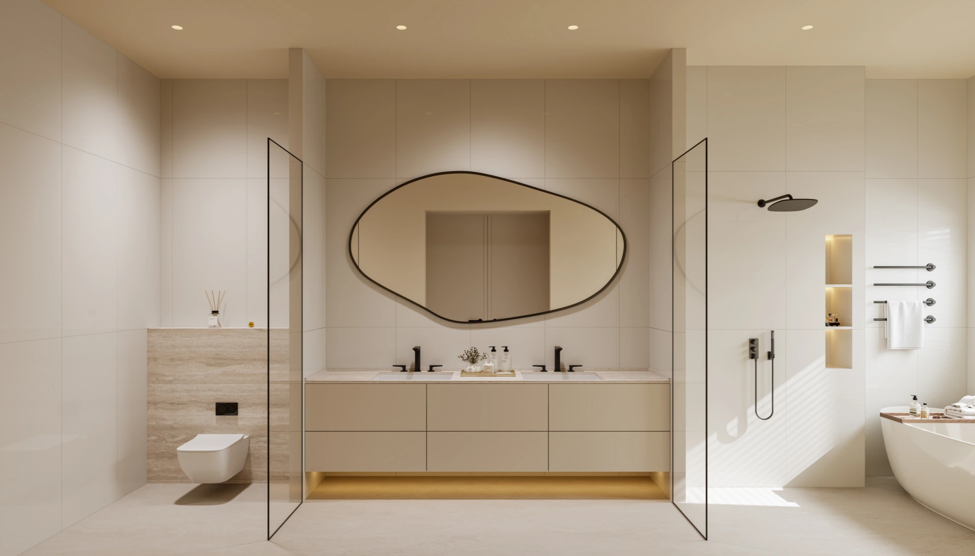 Custom moisture-resistant bathroom vanity with integrated lighting in Singapore