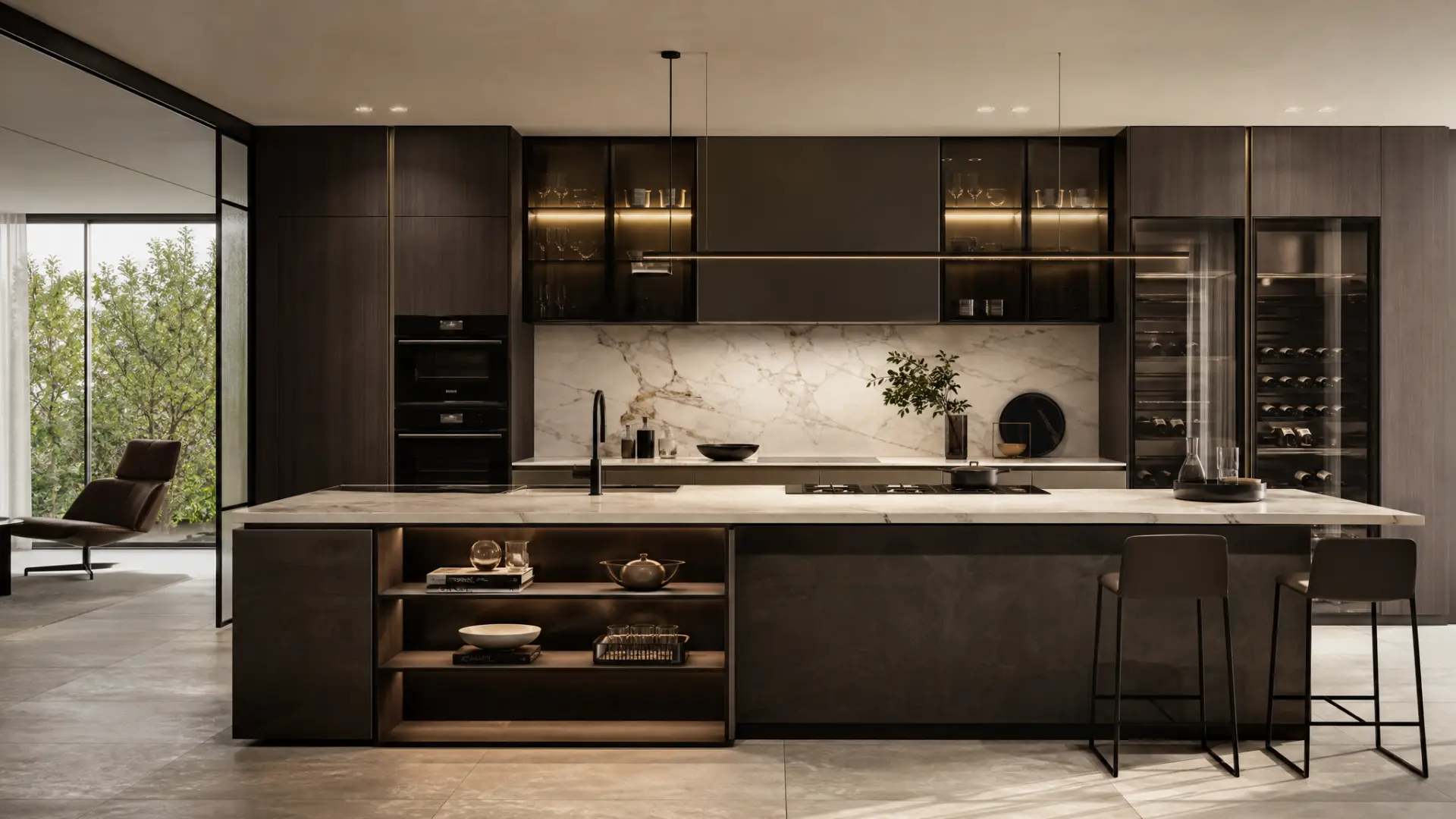 Bespoke kitchen with custom cabinetry and stone countertops