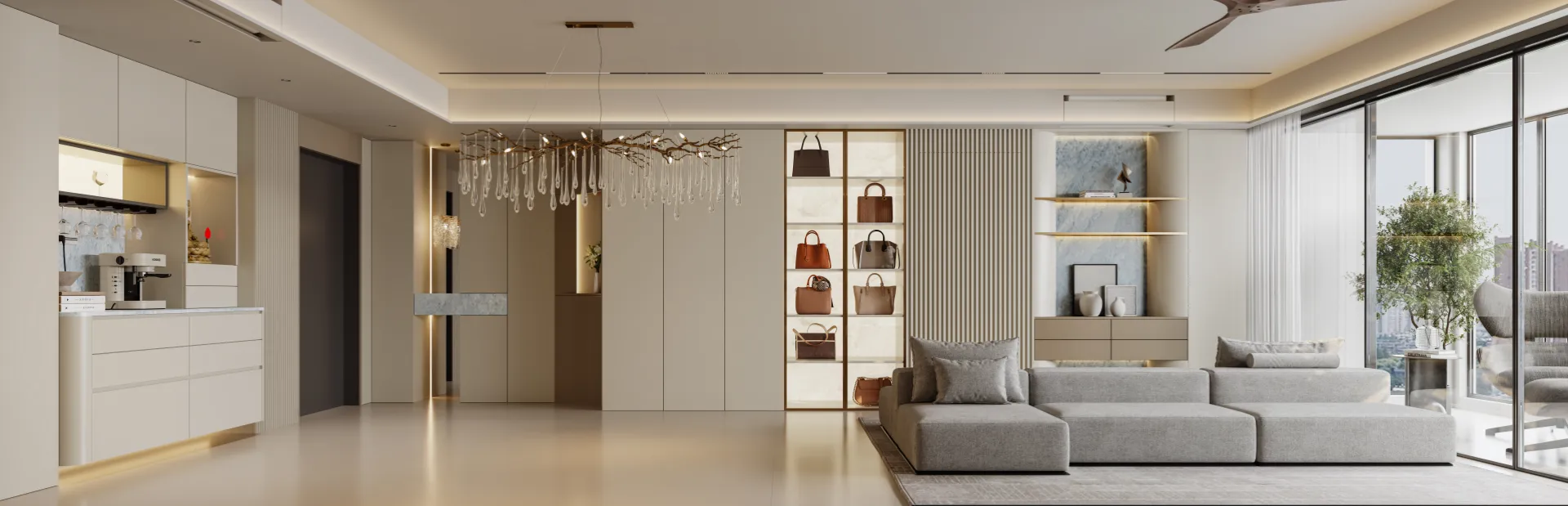 Contemporary interior featuring integrated bespoke doors and wall panels