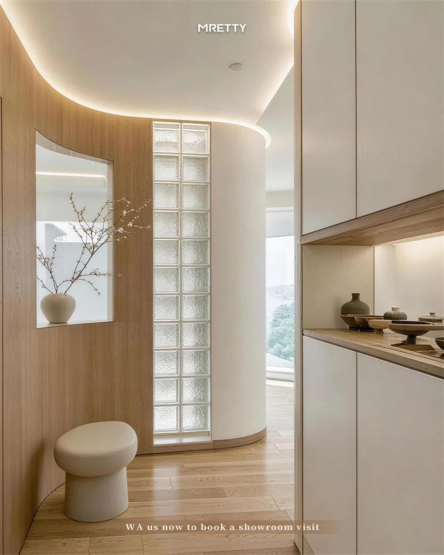 Family entryway with integrated custom storage cabinetry