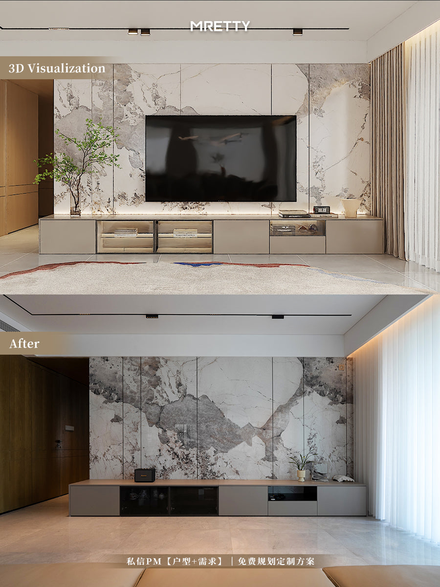 Elevate Expansive Living Room Ambiance with MRETTY Custom TV Consoles