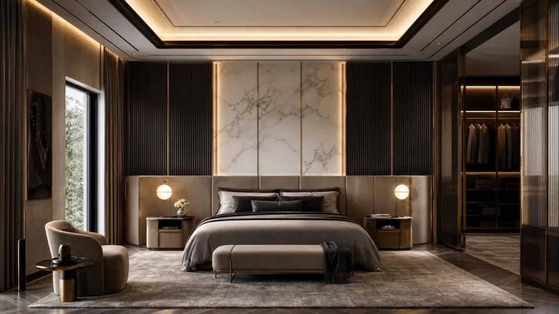 Mretty bespoke bedroom cabinetry featuring premium wood materials