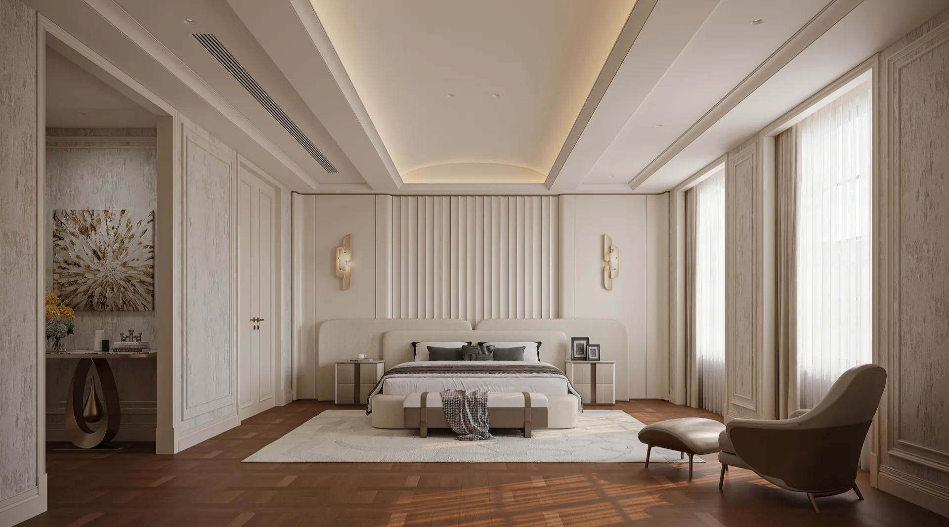 Minimal sliding door system connecting contemporary living spaces