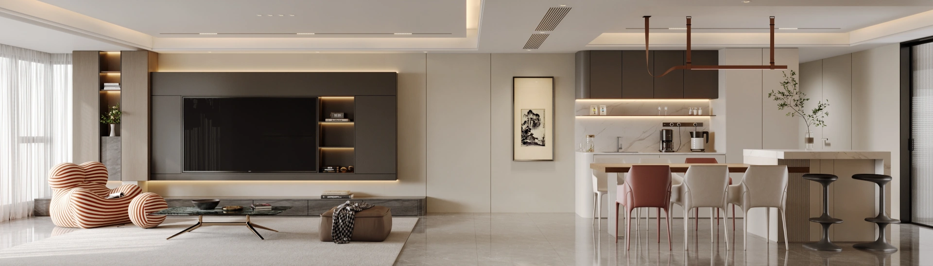Luxury residential interior with bespoke millwork and soft lighting