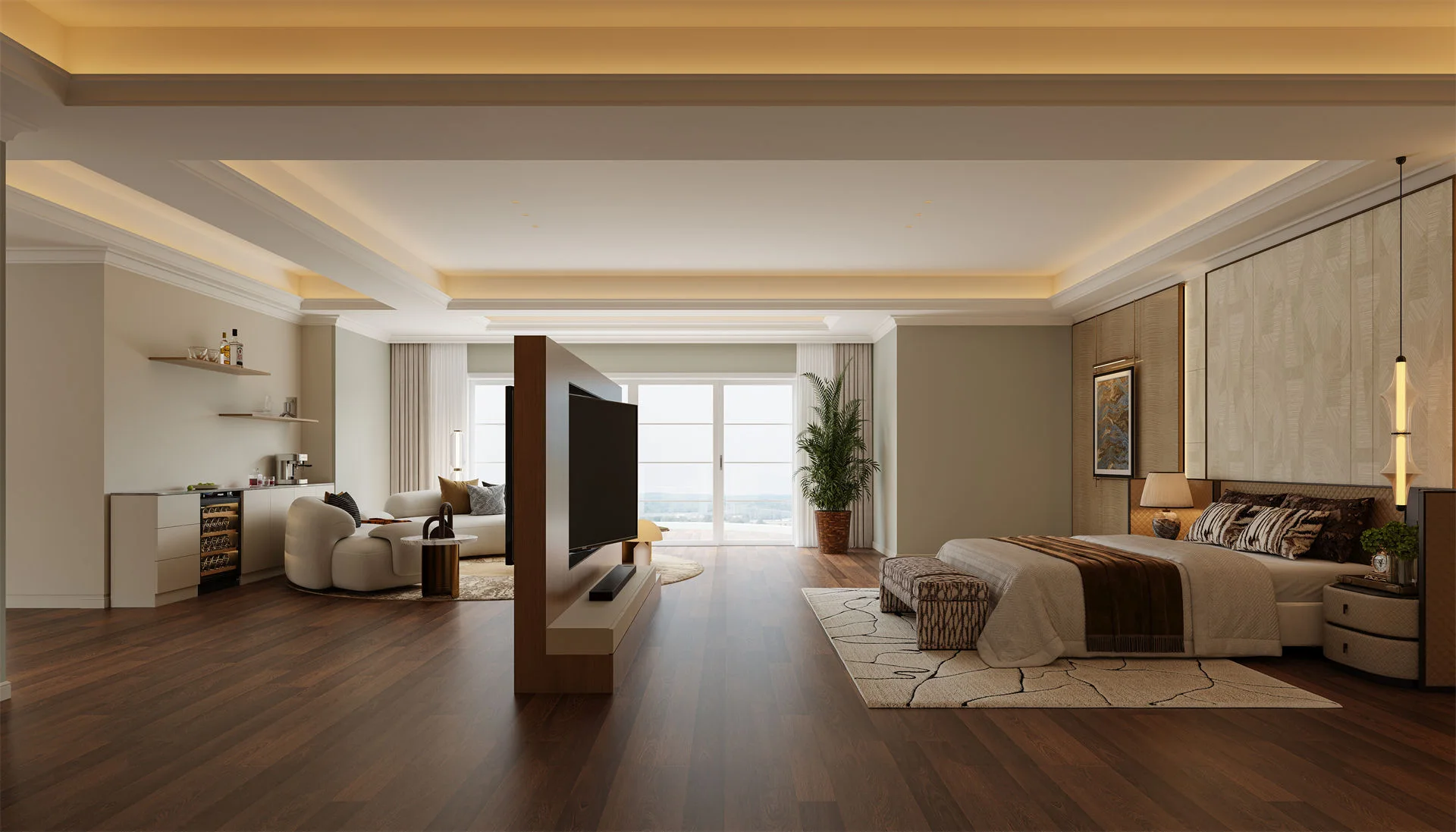 Contemporary interior featuring bespoke bedroom design and furnishings