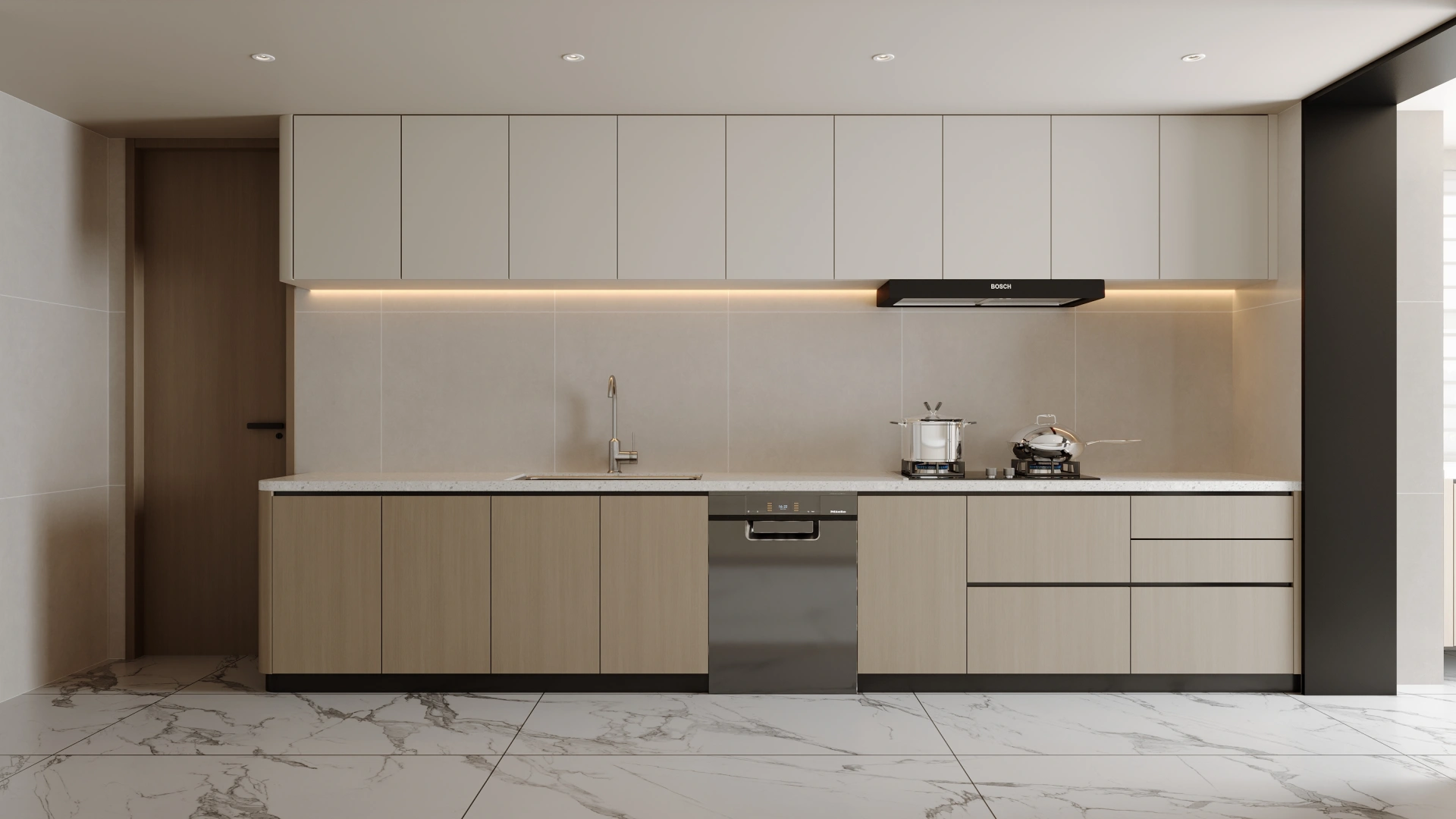 Modern kitchen showroom with European cabinetry