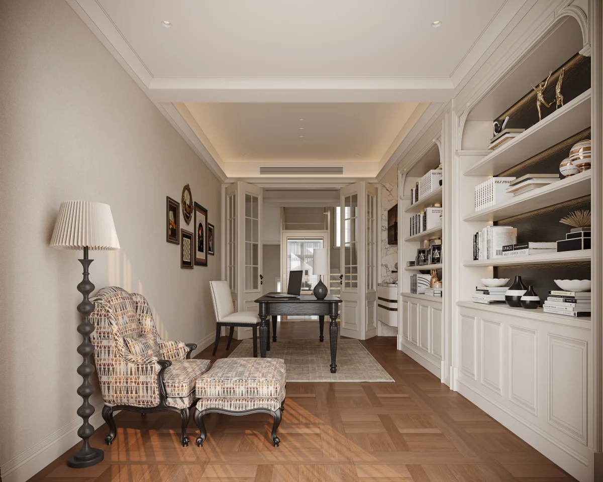 Home office with custom desk
